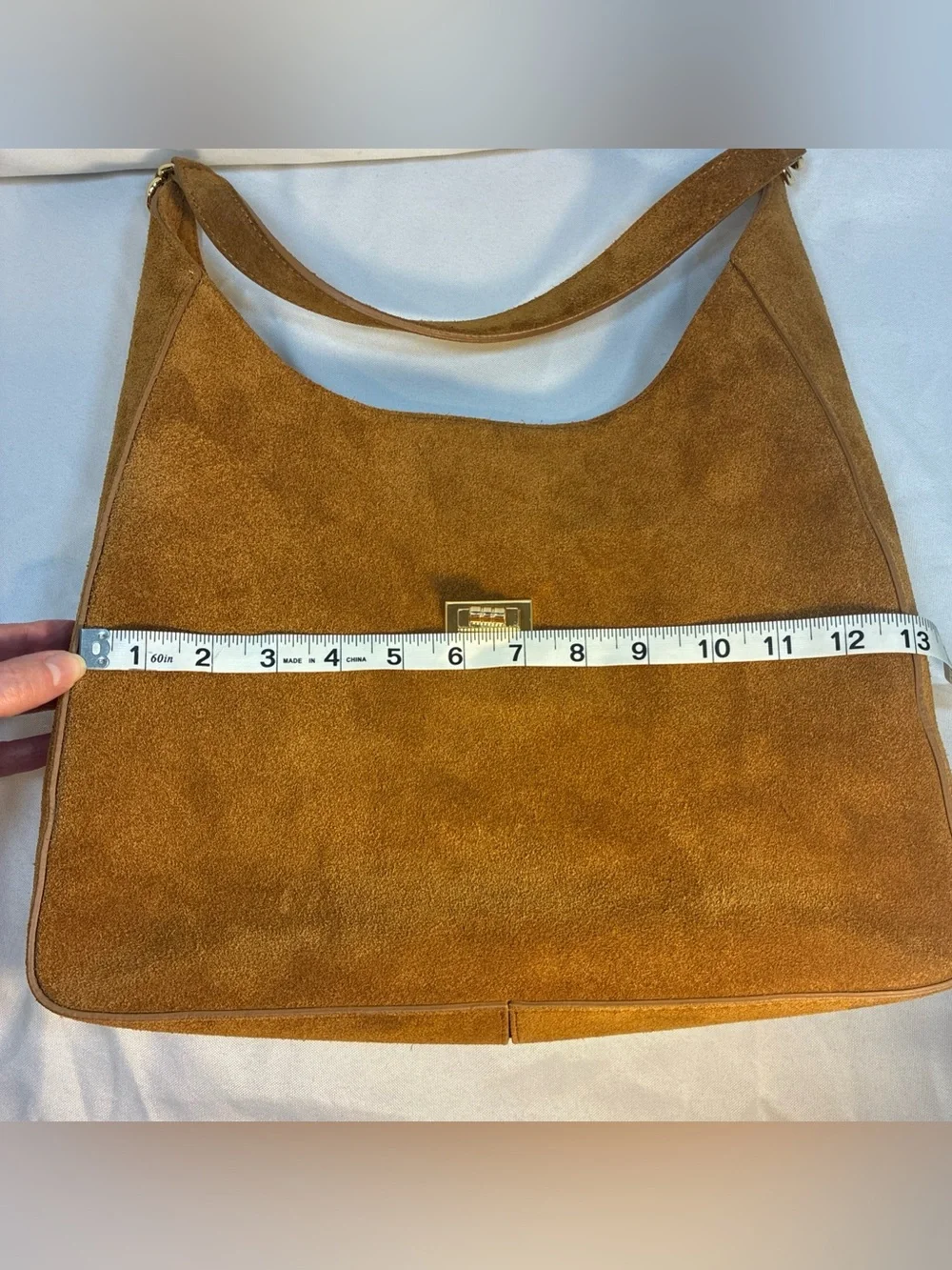 Italian Genuine Suede Leather Hobo Bag Tan Camel Shoulder Crossbody Handbag